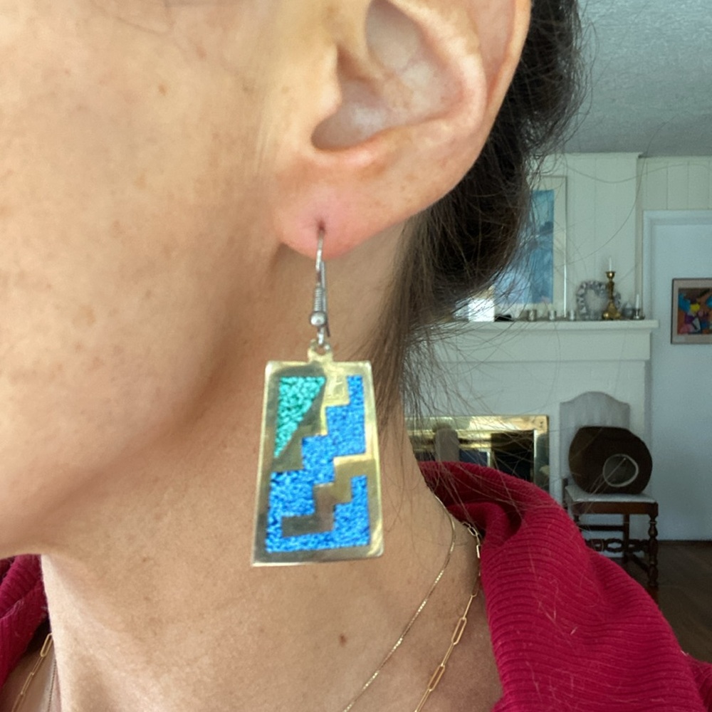 Rectangular Silver Geometric Boho Drop Earrings F… - image 3